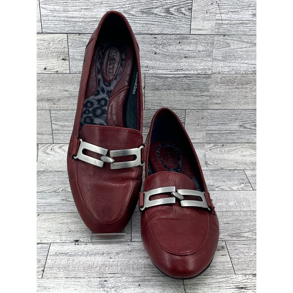 Born Loafers Womens Size‎ 9 M Burgundy Leather Silver Hardware Comfort Shoes